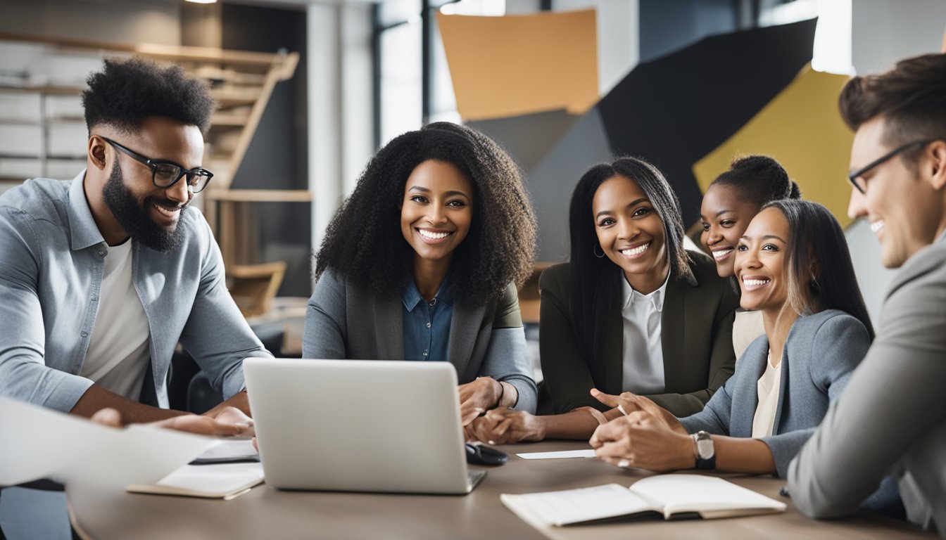 A diverse group of individuals from various cultural backgrounds working together in a collaborative and inclusive environment