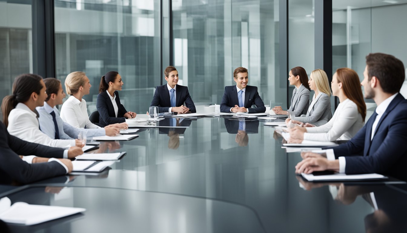 A boardroom meeting with executives discussing corporate governance challenges and strategies